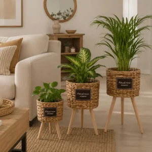 Pack 3 maceteros con base madera